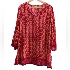 Rock Flower Paper Geometric Print Tunic Top Swim Cover Up Tassels Boho Beachy S